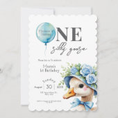 Een Gekke Goose Boy 1e Verjaardagsuitnodiging Kaart (Voorkant)