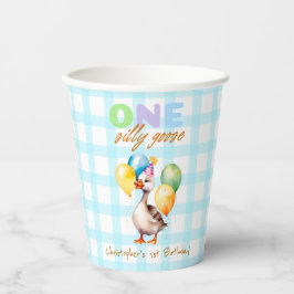 Een Gekke Goose Boy 1st Birthday Blue plaid Papieren Bekers