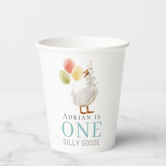 Een Gekke Goose Boy Blue 1st Verjaardag Papieren Bekers (Voorkant)
