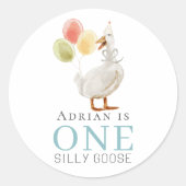 Een Gekke Goose Boy Blue 1st Verjaardag Ronde Sticker (Voorkant)