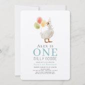 Een Gekke Goose Boy Blue Gingham 1st Birthday Kaart (Voorkant)