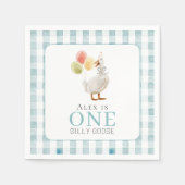 Een Gekke Goose Boy Blue Gingham 1st Birthday Servet (Voorkant)