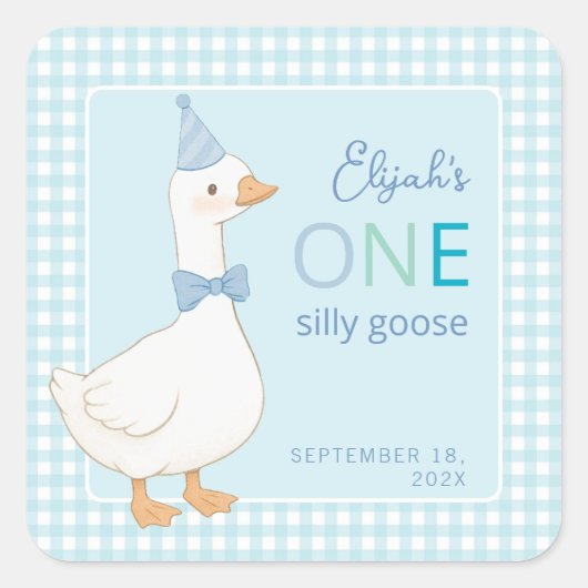 Een Gekke Goose Boy Eerste Verjaardag Blue Party P Vierkante Sticker (Voorkant)