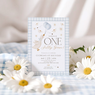 Een Gekke Goose Boys 1st Birthday Blue Gingham Kaart