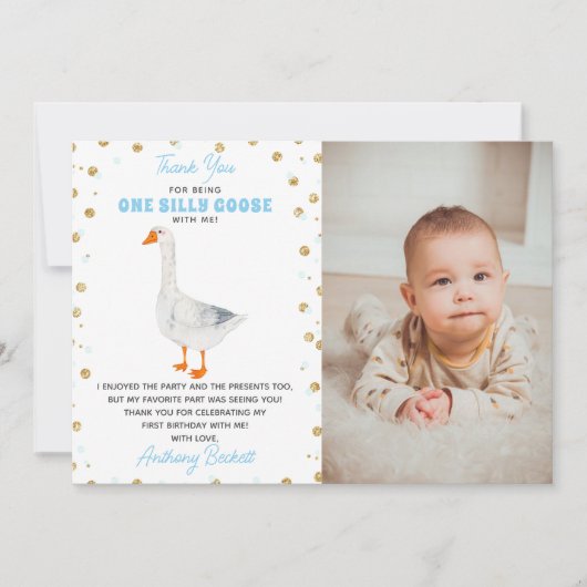 Een Gekke Goose Boys 1st Birthday Foto Bedankkaart (Voorkant)