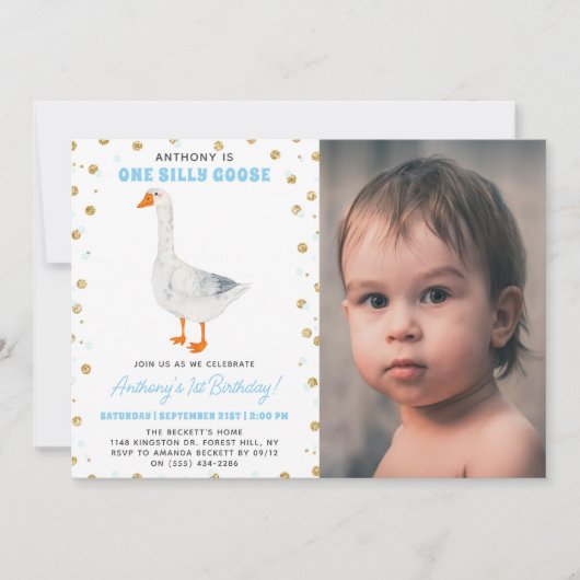 Een Gekke Goose Boys 1st Birthday Foto Kaart (Voorkant)