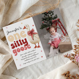 Een Gekke Goose Christmas Bow 1st Birthday Foto Kaart