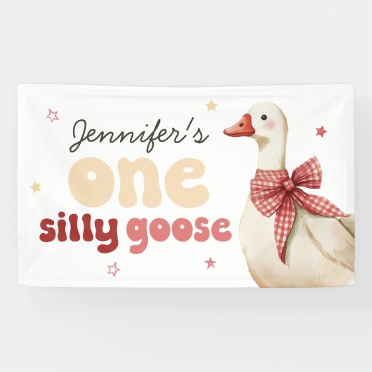 Een Gekke Goose Christmas Bow 1st Birthday Spandoek (Horizontaal)