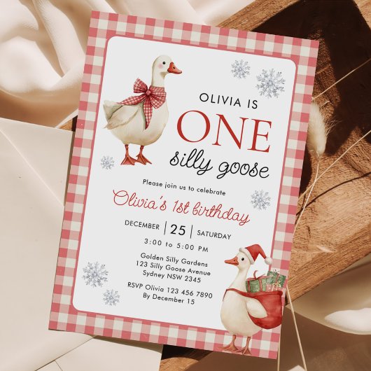 Een Gekke Goose Christmas Gingham 1st Birthday Kaart