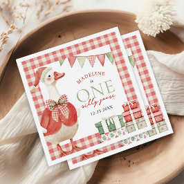 Een Gekke Goose Christmas Gingham 1st Birthday Servet