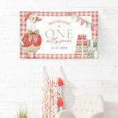 Een Gekke Goose Christmas Gingham 1st Birthday Spandoek (Insitu)