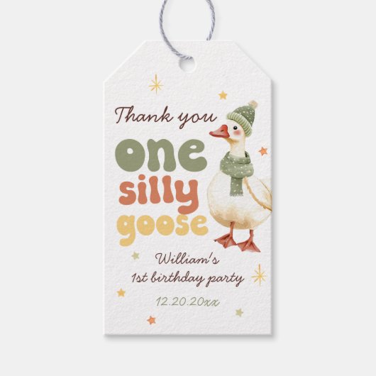 Een Gekke Goose Christmas Green 1st Birthday Cadeaulabel (Voorkant)