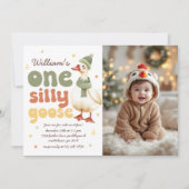 Een Gekke Goose Christmas Green 1st Birthday Foto Kaart (Voorkant)