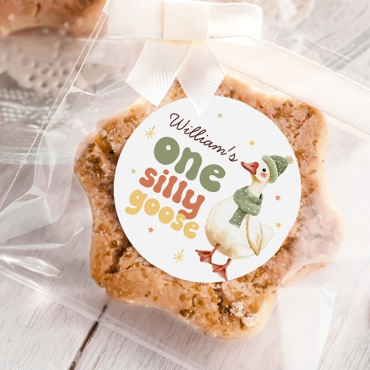 Een Gekke Goose Christmas Green 1st Birthday Ronde Sticker