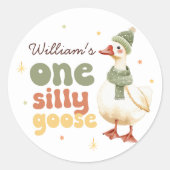 Een Gekke Goose Christmas Green 1st Birthday Ronde Sticker (Voorkant)