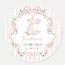 Een Gekke Goose Coquette Roze Bow Bloemen Verjaard Ronde Sticker