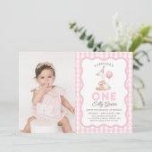 Een Gekke Goose Daisy Gingham 1e verjaardag foto Kaart (Staand voorkant)