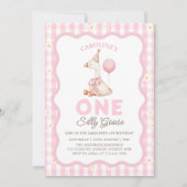 Een Gekke Goose Daisy Gingham 1e verjaardag Kaart (Voorkant)