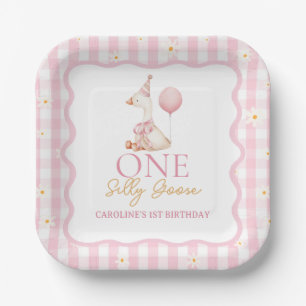 Een Gekke Goose Daisy Gingham 1e verjaardag Papieren Bordje