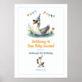 Een Gekke Goose Eerste Verjaardag Feest Welkom Poster (Voorkant)