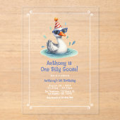 Een Gekke Goose Eerste Verjaardag Party Acryl Uitnodigingen (Voorkant)