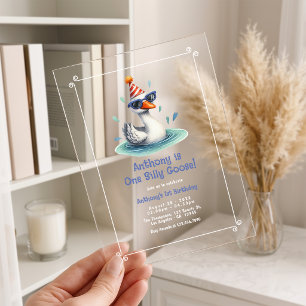 Een Gekke Goose Eerste Verjaardag Party Acryl Uitnodigingen