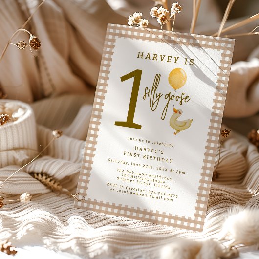 Een Gekke Goose Eerste Verjaardag Party Kaart