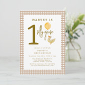 Een Gekke Goose Eerste Verjaardag Party Kaart (Staand voorkant)