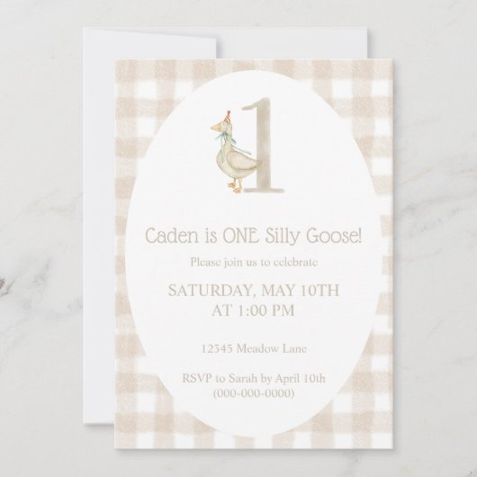 Een Gekke Goose Eerste Verjaardag Uitnodiging (Voorkant)