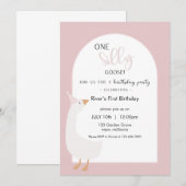 Een Gekke Goose eerste verjaardagsuitnodiging Kaart (Voorkant / Achterkant)