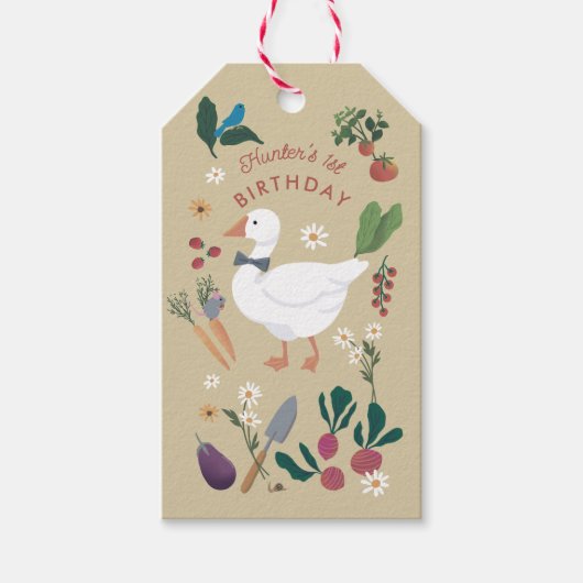 Een Gekke Goose Farmer Garden Theme Beige Cadeaulabel (Voorkant)