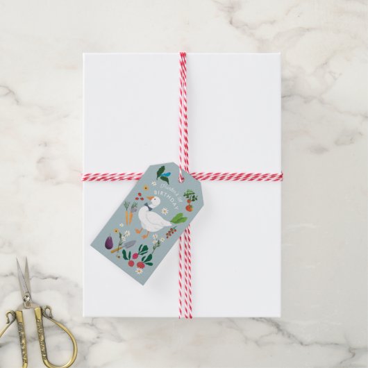 Een Gekke Goose Farmer Garden Theme Blue Cadeaulabel (Met Touw)