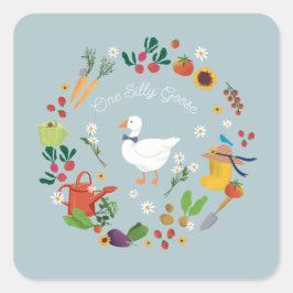 Een Gekke Goose Farmer Garden Theme Blue Vierkante Sticker