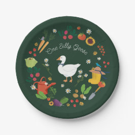 Een Gekke Goose Farmer Garden Theme Green Papieren Bordje