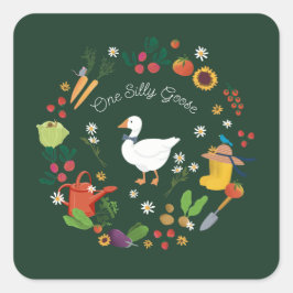 Een Gekke Goose Farmer Garden Theme Green Vierkante Sticker