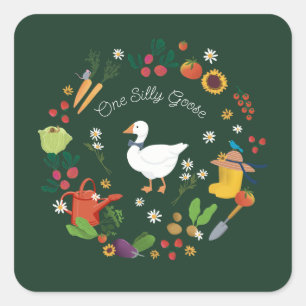 Een Gekke Goose Farmer Garden Theme Green Vierkante Sticker