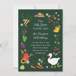 Een Gekke Goose Farmer Garden Theme Groene Verjaar Kaart