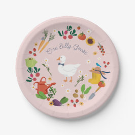 Een Gekke Goose Farmer Garden Theme Pink Papieren Bordje