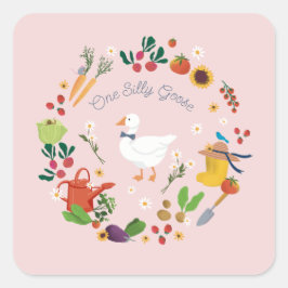 Een Gekke Goose Farmer Garden Theme Pink Vierkante Sticker