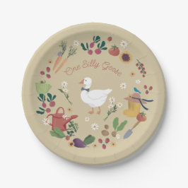 Een Gekke Goose Farmer Tuin Theme Tan Papieren Bordje