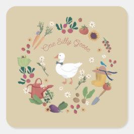 Een Gekke Goose Farmer Tuin Theme Tan Vierkante Sticker