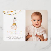 Een Gekke Goose Foto 1e Verjaardagsfeest Folie Uitnodiging (Voorkant)