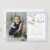 Een Gekke Goose Foto Blue Boy 1st Verjaardagsfeest Kaart (Voorkant)