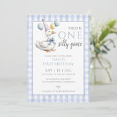 Een Gekke Goose Foto Blue Boy 1st Verjaardagsfeest Kaart (Staand voorkant)