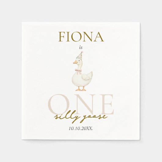 Een Gekke Goose Gingham 1e verjaardag Servet (Voorkant)
