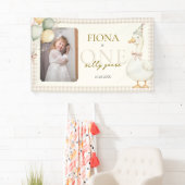Een Gekke Goose Gingham 1st Birthday Foto Spandoek (Insitu)