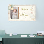 Een Gekke Goose Gingham 1st Birthday Foto Spandoek (Beurs)