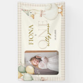 Een Gekke Goose Gingham 1st Birthday Foto Spandoek (Verticaal)
