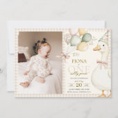 Een Gekke Goose Gingham Neutral 1e verjaardag foto Kaart (Voorkant)