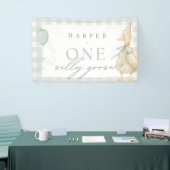 Een Gekke Goose Gingham Neutral 1st Birthday Banne Spandoek (Beurs)